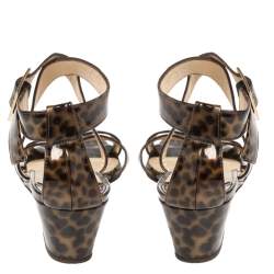 Jimmy Choo Two Tone Leopard Print Patent Leather Chiara Wedge Sandals Size 39