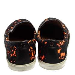 Jimmy Choo Black/Neon Orange Lace and Patent Leather Demi Slip-On Sneakers Size 39.5