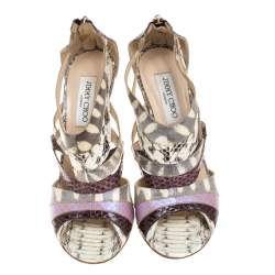 Jimmy Choo Multicolor Python And Lizard Cyndi Rhinestone Lucite Sandals Size 39.5
