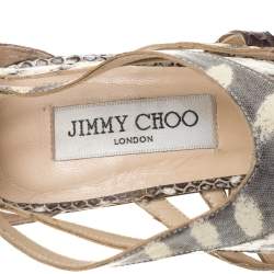 Jimmy Choo Multicolor Python And Lizard Cyndi Rhinestone Lucite Sandals Size 39.5