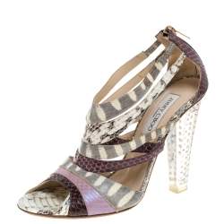 Jimmy Choo Multicolor Python And Lizard Cyndi Rhinestone Lucite Sandals Size 39.5