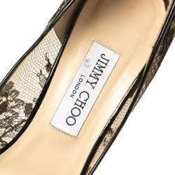 Pre Owned Jimmy Choo Black Lace Agnes Pointed Toe Pumps Size 40.5