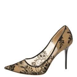 Pre Owned Jimmy Choo Black Lace Agnes Pointed Toe Pumps Size 40.5