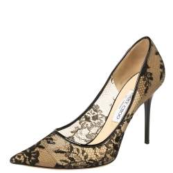 Pre Owned Jimmy Choo Black Lace Agnes Pointed Toe Pumps Size 40.5