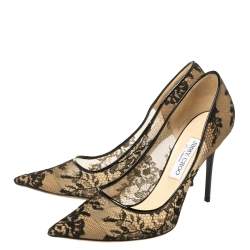 Pre Owned Jimmy Choo Black Lace Agnes Pointed Toe Pumps Size 40.5