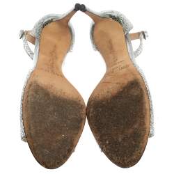 Pre Owned Jimmy Choo Metallic Silver Glitter Fabric Annie Ankle Strap Sandals Size 38.5