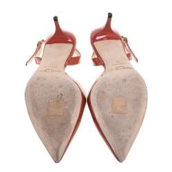 Pre Owned Jimmy Choo Red Patent Leather Tide Pointed Toe Slingback Sandals Size 37