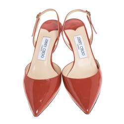Pre Owned Jimmy Choo Red Patent Leather Tide Pointed Toe Slingback Sandals Size 37