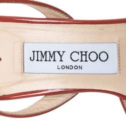 Pre Owned Jimmy Choo Red Patent Leather Tide Pointed Toe Slingback Sandals Size 37
