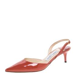 Pre Owned Jimmy Choo Red Patent Leather Tide Pointed Toe Slingback Sandals Size 37