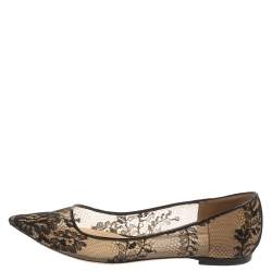 Pre Owned Jimmy Choo Black Floral Lace Romy Ballet Flats Size 37