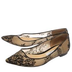 Pre Owned Jimmy Choo Black Floral Lace Romy Ballet Flats Size 37