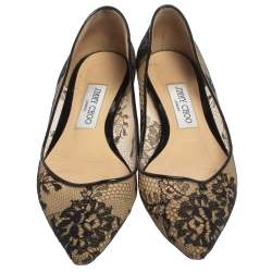 Pre Owned Jimmy Choo Black Floral Lace Romy Ballet Flats Size 37
