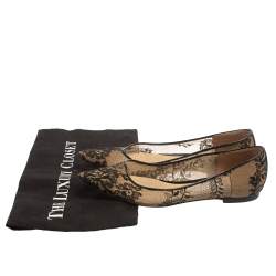 Pre Owned Jimmy Choo Black Floral Lace Romy Ballet Flats Size 37