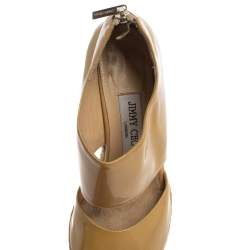 Pre Owned Jimmy Choo Beige Patent Patriot Espadrille Wedge Sandals Size 38
