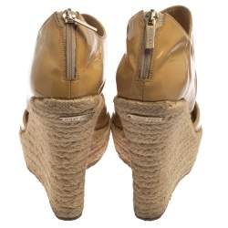 Pre Owned Jimmy Choo Beige Patent Patriot Espadrille Wedge Sandals Size 38