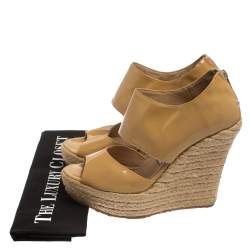 Pre Owned Jimmy Choo Beige Patent Patriot Espadrille Wedge Sandals Size 38
