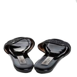 Pre Owned   Jimmy Choo Metallic Black Glitter Nanda Flat Slides Size 39