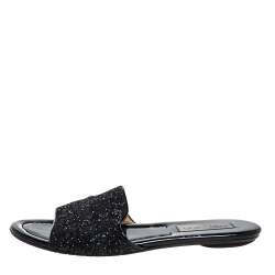 Pre Owned   Jimmy Choo Metallic Black Glitter Nanda Flat Slides Size 39