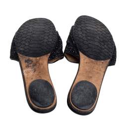 Pre Owned   Jimmy Choo Metallic Black Glitter Nanda Flat Slides Size 39