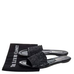 Pre Owned   Jimmy Choo Metallic Black Glitter Nanda Flat Slides Size 39