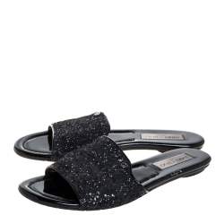 Pre Owned   Jimmy Choo Metallic Black Glitter Nanda Flat Slides Size 39