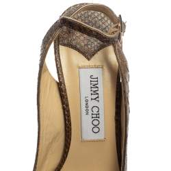 Jimmy Choo Brown Glitter Effect Python Peep Toe Slingback Platform Sandals Size 38