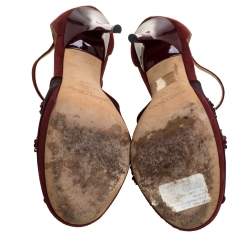 Pre Owned Jimmy Choo Burgundy Embellished Mesh And Suede Sandals Size 37.5