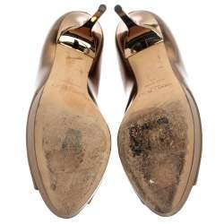 Jimmy Choo Metallic Gold Patent Leather Dahlia Peep Toe Platform Pumps Size 38