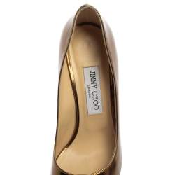Jimmy Choo Metallic Gold Patent Leather Dahlia Peep Toe Platform Pumps Size 38