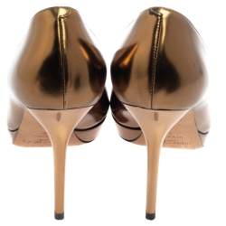 Jimmy Choo Metallic Gold Patent Leather Dahlia Peep Toe Platform Pumps Size 38