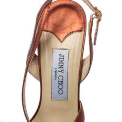 Pre Owned Jimmy Choo Metallic Copper/Red Leather Leona Slingback Sandals Size 39.5