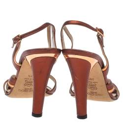 Pre Owned Jimmy Choo Metallic Copper/Red Leather Leona Slingback Sandals Size 39.5