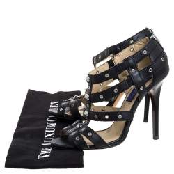 Pre Owned Jimmy Choo Black Leather Caged Open Toe Sandals Size 39