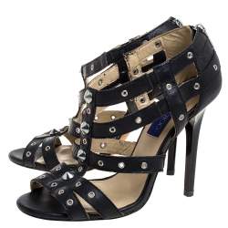 Pre Owned Jimmy Choo Black Leather Caged Open Toe Sandals Size 39