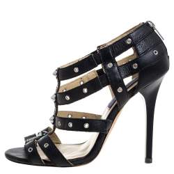 Pre Owned Jimmy Choo Black Leather Caged Open Toe Sandals Size 39