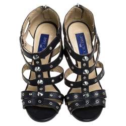 Pre Owned Jimmy Choo Black Leather Caged Open Toe Sandals Size 39