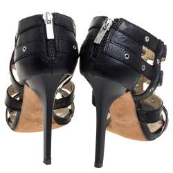 Pre Owned Jimmy Choo Black Leather Caged Open Toe Sandals Size 39