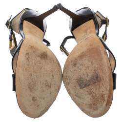 Pre Owned صندل جيمي تشو مفرغ سير كاحل جلد لامع أسود مقاس 39.5