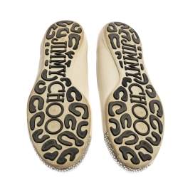 Pre Owned Jimmy Choo White Leather Waine Crystal Embellished Cap Toe Ballet Flats Size 36.5