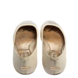 Pre Owned Jimmy Choo White Leather Waine Crystal Embellished Cap Toe Ballet Flats Size 36.5