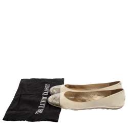 Pre Owned Jimmy Choo White Leather Waine Crystal Embellished Cap Toe Ballet Flats Size 36.5