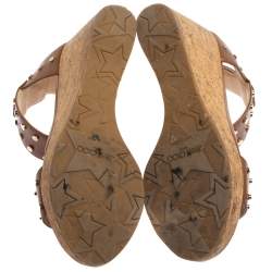 Pre Owned Jimmy Choo Brown Studded Leather Veto Cork Wedge Sandals Size 38.5
