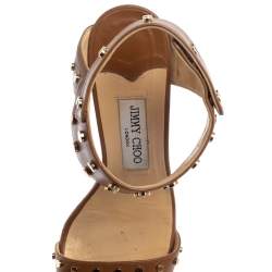 Pre Owned Jimmy Choo Brown Studded Leather Veto Cork Wedge Sandals Size 38.5