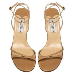 Pre Owned Jimmy Choo Beige Leather Juliet Ankle Wrap Sandals Size 39