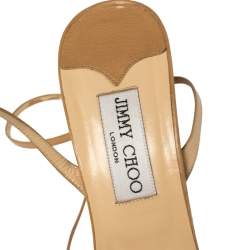 Pre Owned Jimmy Choo Beige Leather Juliet Ankle Wrap Sandals Size 39