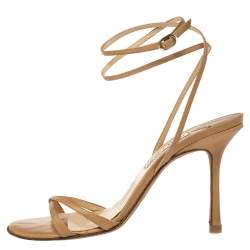 Pre Owned Jimmy Choo Beige Leather Juliet Ankle Wrap Sandals Size 39