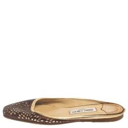 Pre Owned حذاء سلايد فلات جيمي تشو مايا جلد و غليتر بني ميتاليك مقاس 38.5