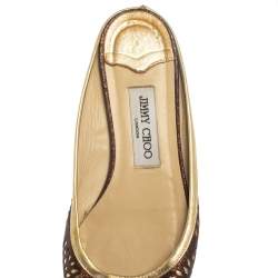 Pre Owned حذاء سلايد فلات جيمي تشو مايا جلد و غليتر بني ميتاليك مقاس 38.5