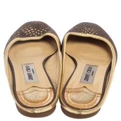 Pre Owned حذاء سلايد فلات جيمي تشو مايا جلد و غليتر بني ميتاليك مقاس 38.5